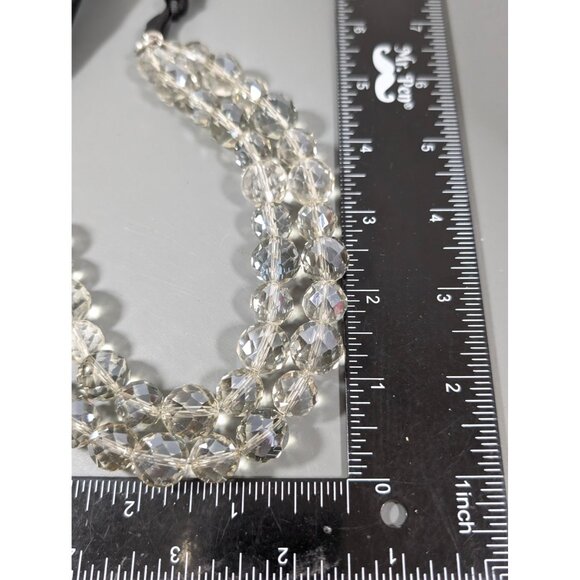 Gray Faceted Glass Bead Two Strand Black Ribbon Tie Statement Necklace 48" - Picture 8 of 8